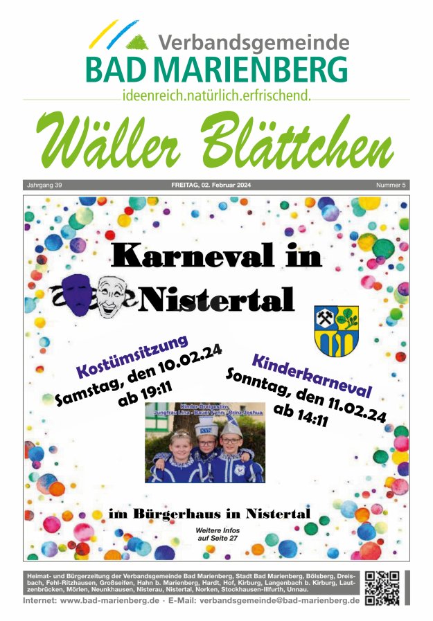 Wäller Blättchen - Verbandsgemeinde Bad Marienberg Titelblatt 05/2024