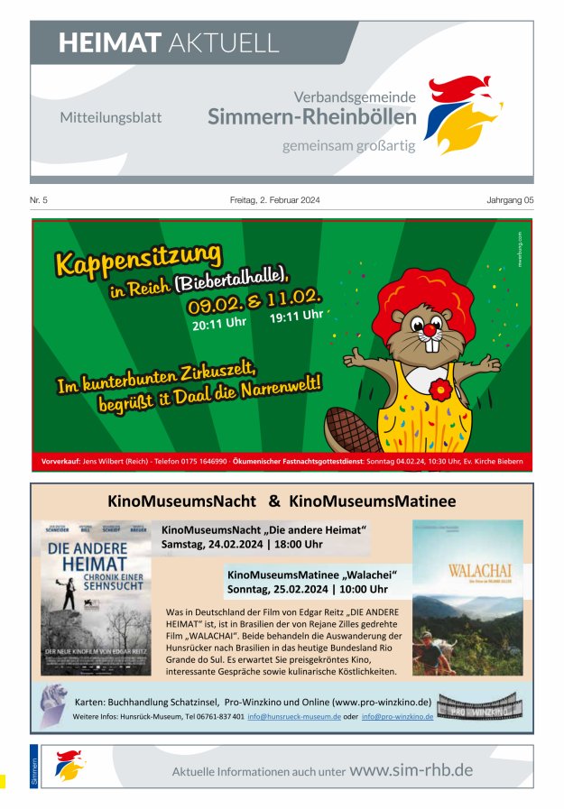 Heimat Aktuell - Mitteilungsbl der VG Simmern-Rheinböllen Ausg Simmern Titelblatt 05/2024