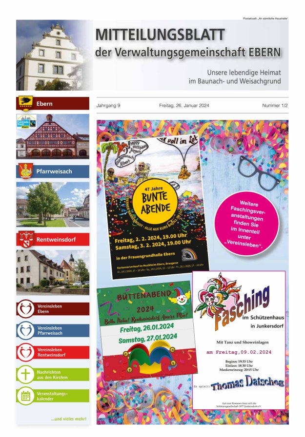 Mitteilungsblatt der Verwaltungsgemeinschaft Ebern Titelblatt 01/2024