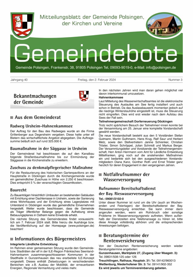 Polsingen - Der Gemeindebote Titelblatt 03/2024