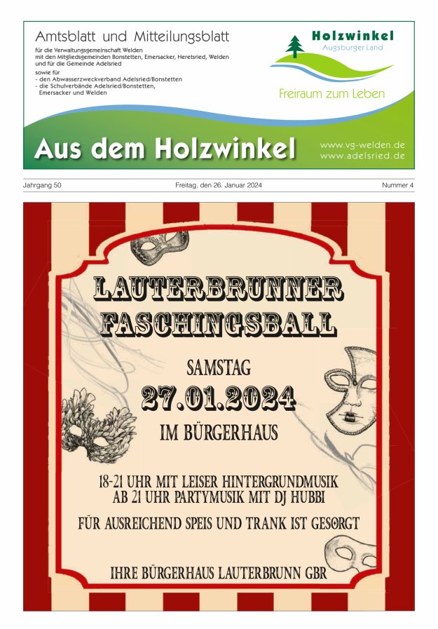 Aus dem Holzwinkel Amtsblatt u Mitteilungsblatt f VG Welden u GemAdelsried Titelblatt 04/2024