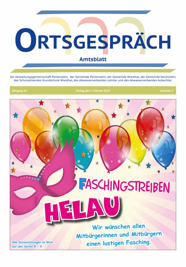 Ortsgespräch - Amtsblatt der VG Partenstein und ihrer Körperschaften Titelblatt 03/2024