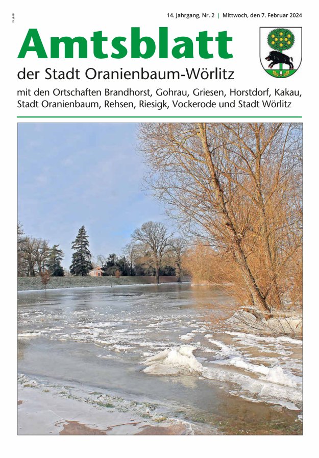 Amtsblatt der Stadt Oranienbaum-Wörlitz mit den Ortschaften Titelblatt 02/2024