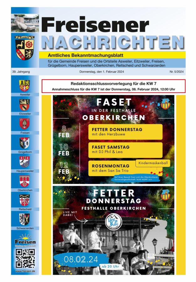 Freisener Nachrichten Titelblatt 05/2024