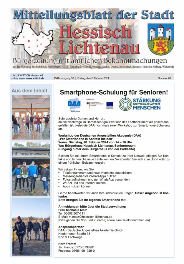 Mitteilungsblatt der Stadt Hess Lichtenau Titelblatt 05/2024