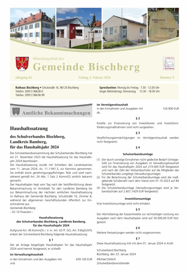Mitteilungsblatt der Gemeinde Bischberg Titelblatt 05/2024