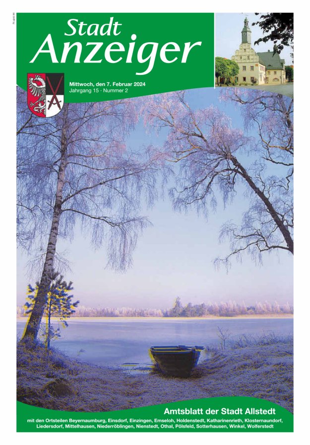 Stadtanzeiger Amtsblatt der Stadt Allstedt mit den Ortsteilen Titelblatt 02/2024
