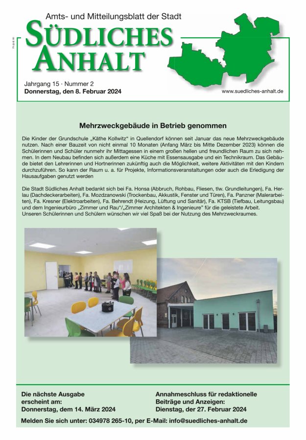 Amts- und Mitteilungsblatt der Stadt Südliches Anhalt Titelblatt 02/2024
