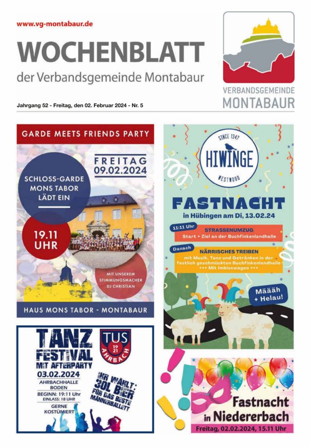 Wochenblatt der Verbandsgemeinde Montabaur Titelblatt 05/2024