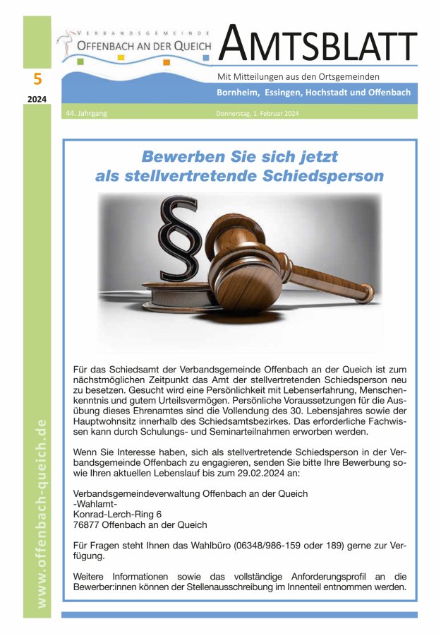 Amtsblatt VG Offenbach an der Queich Titelblatt 05/2024