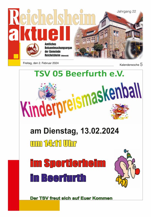 Reichelsheim aktuell - Amtsblatt der Gemeinde Reichelsheim(Odenwald) Titelblatt 05/2024
