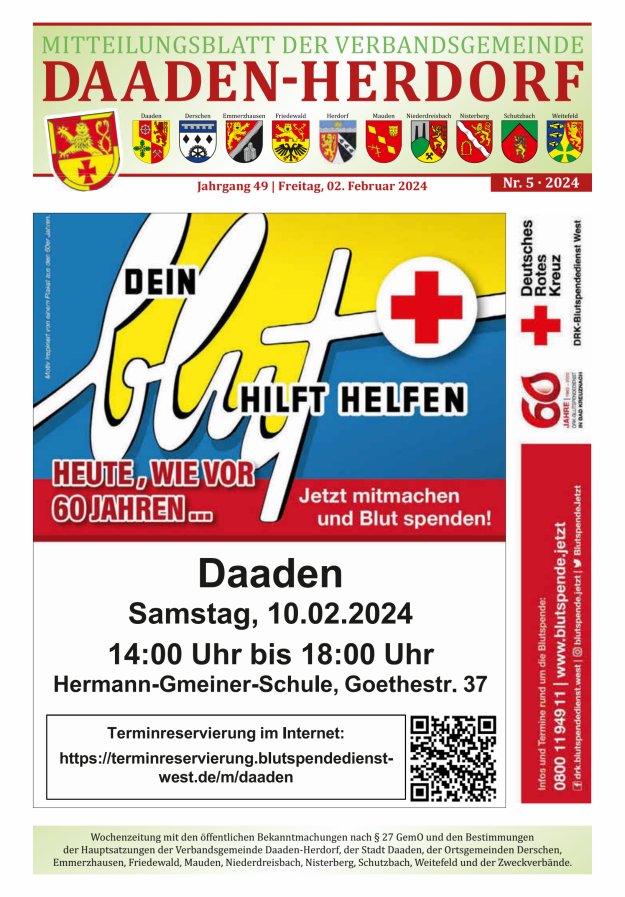 Mitteilungsblatt der Verbandsgemeinde Daaden-Herdorf Titelblatt 05/2024
