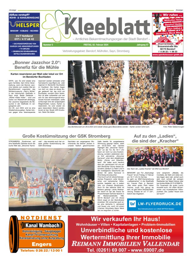 Kleeblatt - Amtliches Bekanntmachungsorgan der Stadt Bendorf Titelblatt 05/2024