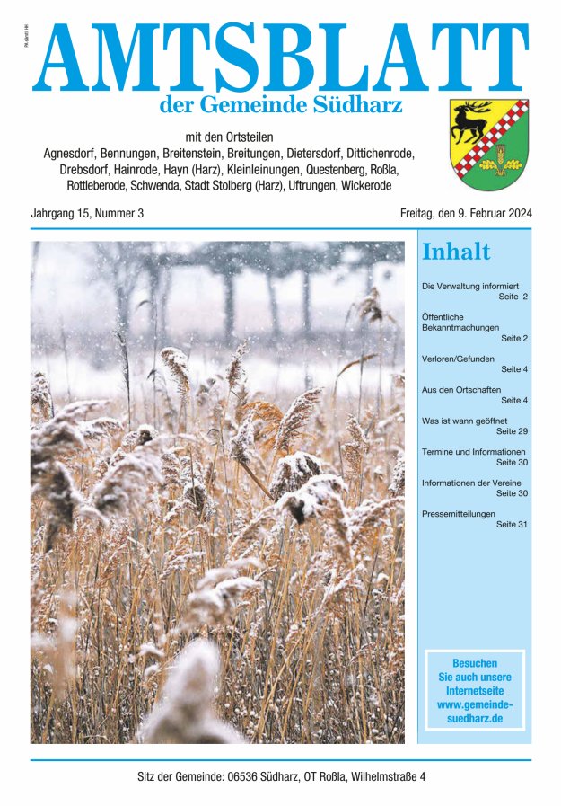 Amtsblatt der Gemeinde Südharz Titelblatt 03/2024