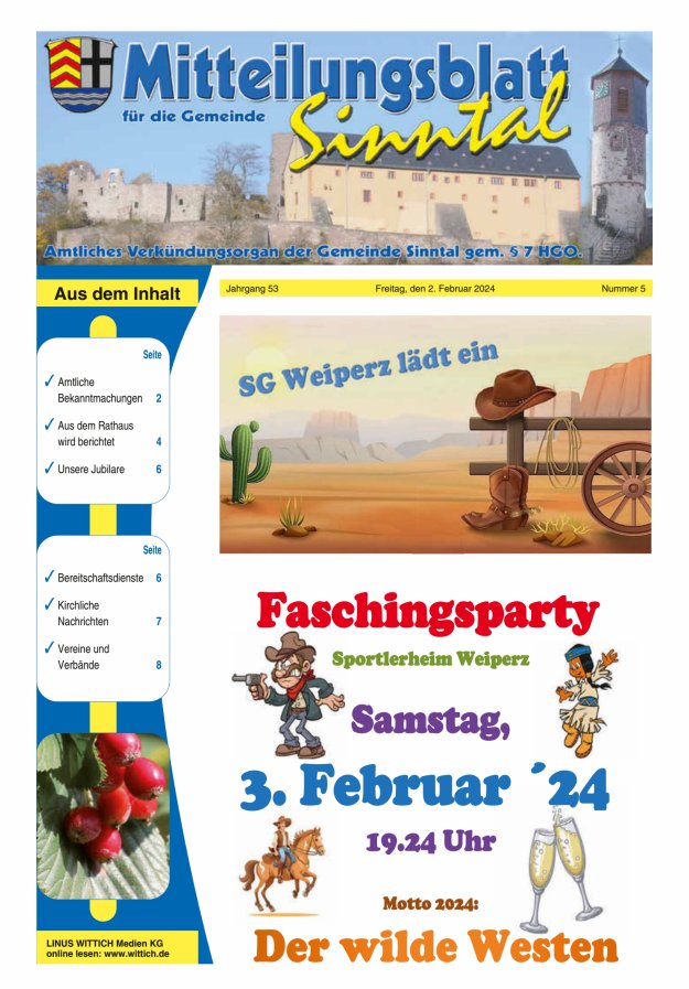 Mitteilungsblatt für die Gemeinde Sinntal Titelblatt 05/2024
