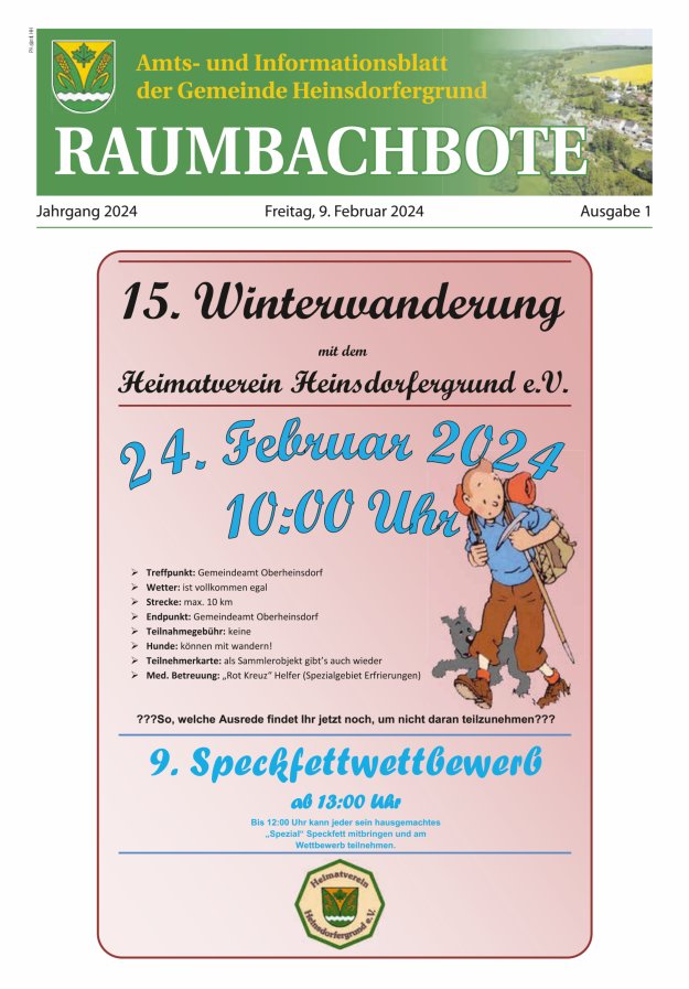 Raumbachbote – Amt- und Informationsblatt der Gemeinde Heinsdorfergrund Titelblatt 01/2024