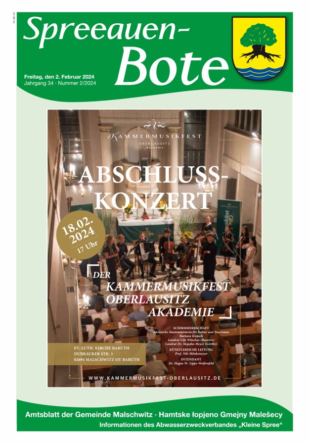 Spreeauen-Bote - Amtsblatt der Gemeinde Malschwitz Titelblatt 02/2024