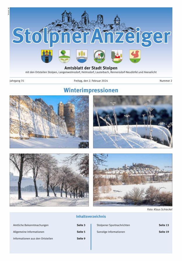 Stolpner Anzeiger - Amtsblatt der Stadt Stolpen mit den Ortsteilen Titelblatt 02/2024