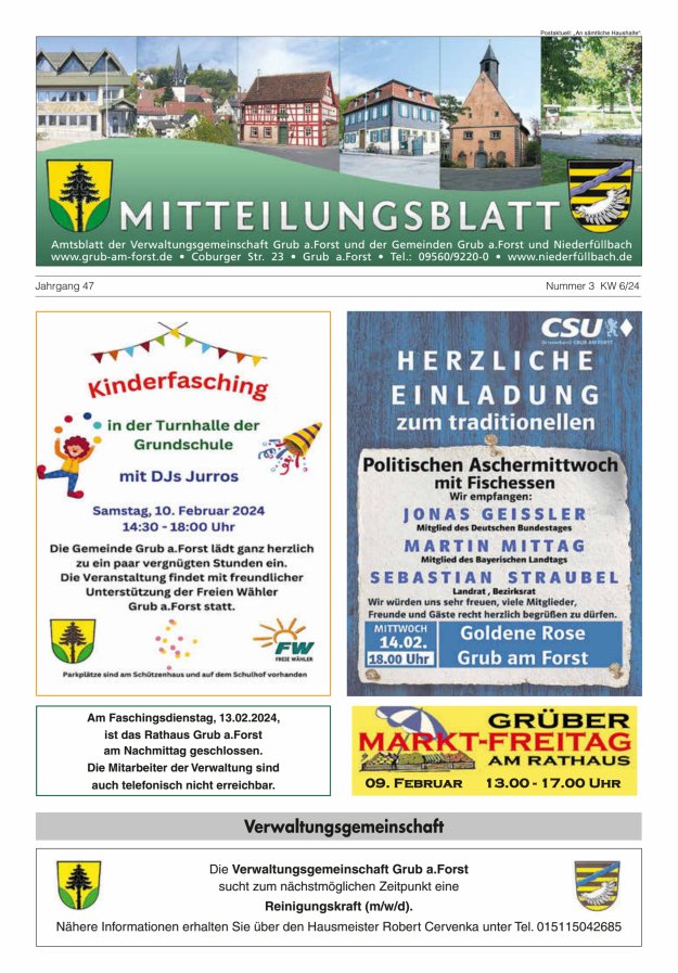 Amts- und Mitteilungsblatt der VGem Grub a.Forst Titelblatt 03/2024