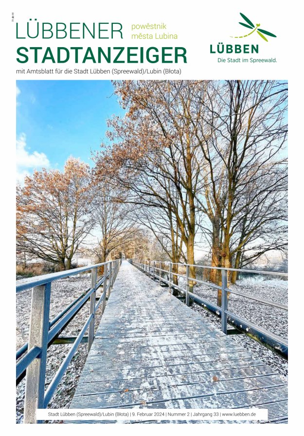 Lübbener Stadtanzeiger mit Amtsblatt für die Stadt Lübben (Spreewald) Titelblatt 02/2024