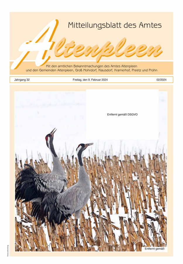 Mitteilungsblatt des Amtes Altenpleen Titelblatt 02/2024