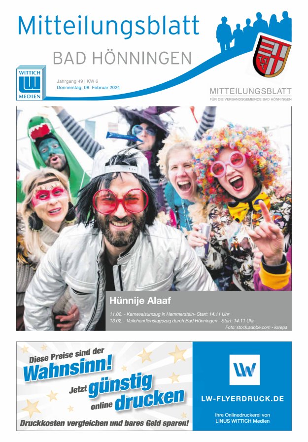 Mitteilungsblatt für den Bereich der Verbandsgemeinde Bad Hönningen Titelblatt 06/2024