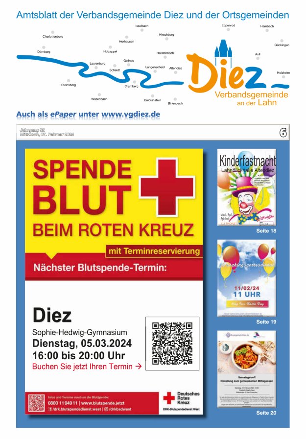 Mitteilungsblatt der Verbandsgemeinde Diez und der Ortsgemeinden Titelblatt 06/2024