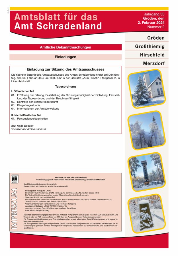 Amtsblatt für das Amt Schradenland Titelblatt 02/2024