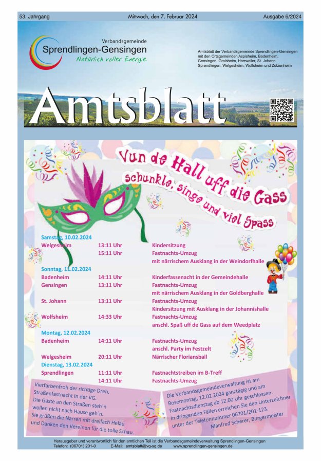 Amtsblatt VG Sprendlingen-Gensingen Titelblatt 06/2024