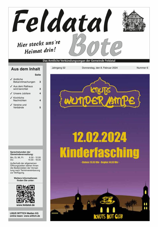 Das Amtliche Verkündungsorgan der Gemeinde Feldatal Titelblatt 06/2024
