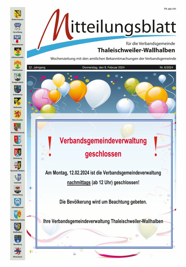 Mitteilungsblatt VG Thaleischweiler-Wallhalben Titelblatt 06/2024