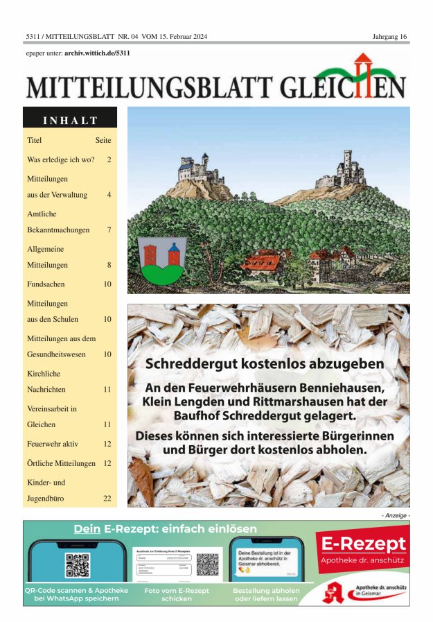 Mitteilungsblatt Gleichen Titelblatt 04/2024