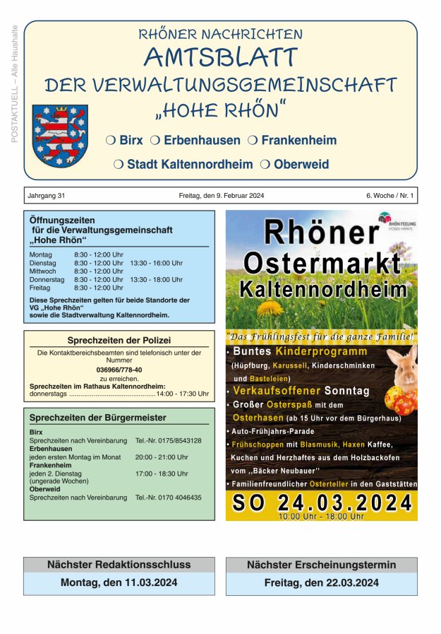 Rhöner Nachrichten Titelblatt 01/2024