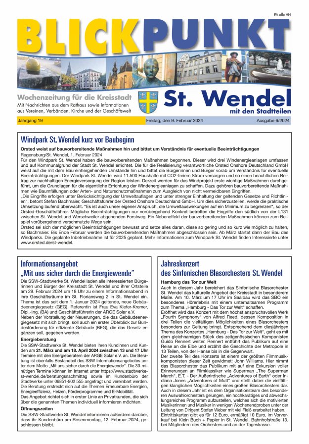 Blickpunkt St Wendel Titelblatt 06/2024
