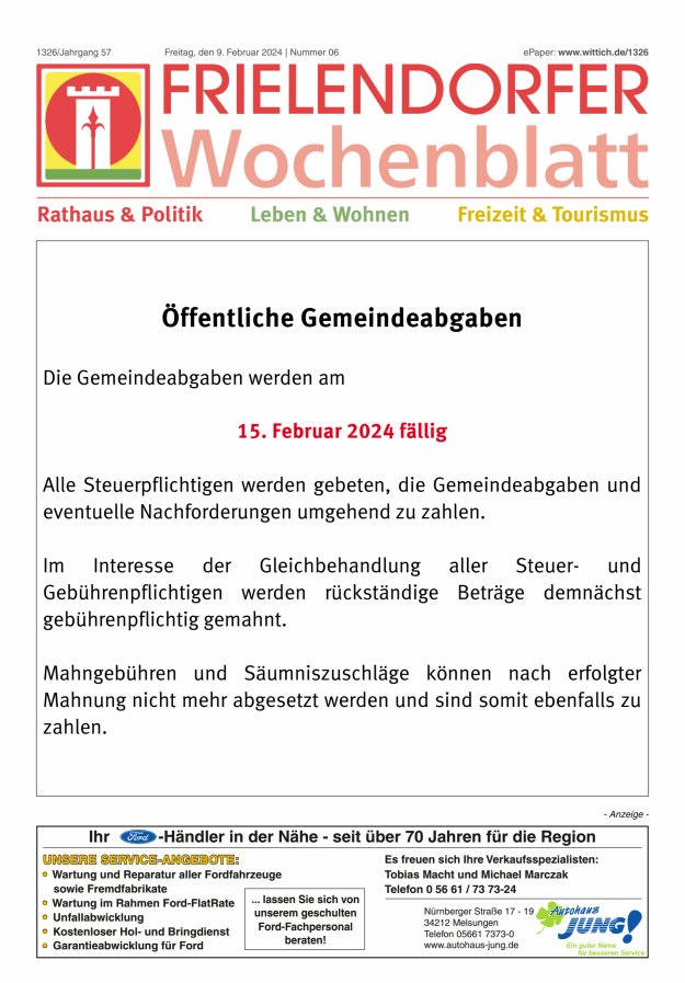 Frielendorfer Wochenblatt Titelblatt 06/2024