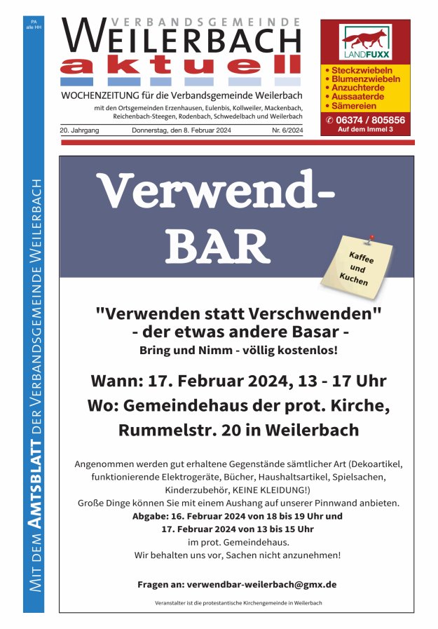 Verbandsgemeinde Weilerbach aktuell Titelblatt 06/2024
