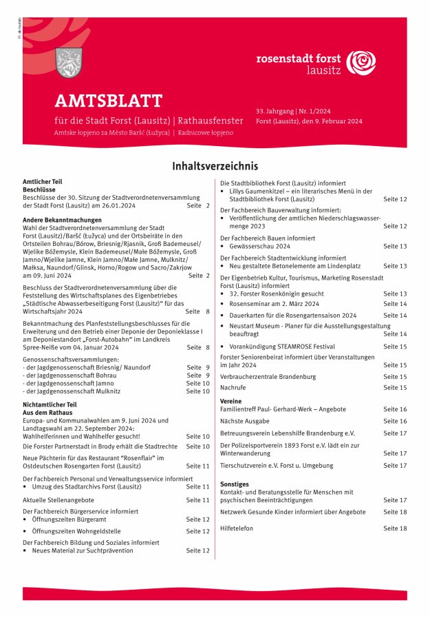 Amtsblatt für die Stadt Forst (Lausitz) Titelblatt 01/2024