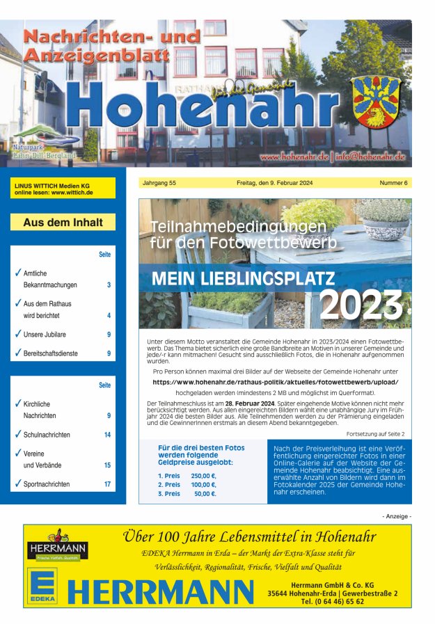 Nachrichten- und Anzeigenblatt für die Gemeinde Hohenahr Titelblatt 06/2024