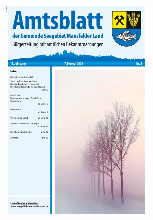 Amtsblatt der Gemeinde Seegebiet Mansfelder Land Titelblatt 02/2024