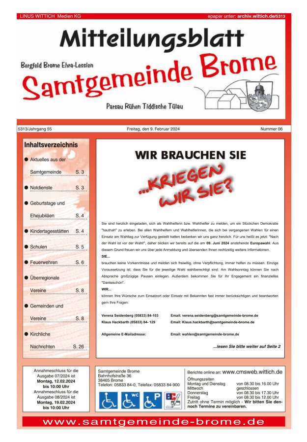 Mitteilungsblatt der Samtgemeinde Brome Titelblatt 06/2024