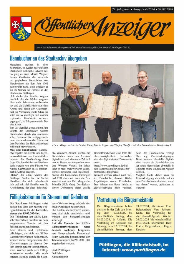 Öffentlicher Anzeiger - Stadt Püttlingen Titelblatt 06/2024
