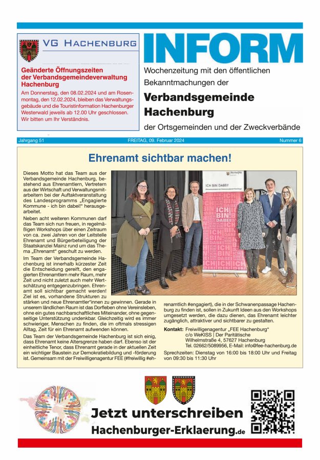 INFORM - Wochenzeitung der Verbandsgemeinde Hachenburg Titelblatt 06/2024