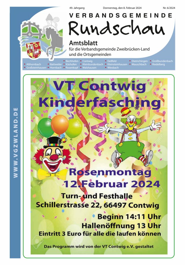 Verbandsgemeinde Rundschau Zweibrücken-Land Titelblatt 06/2024