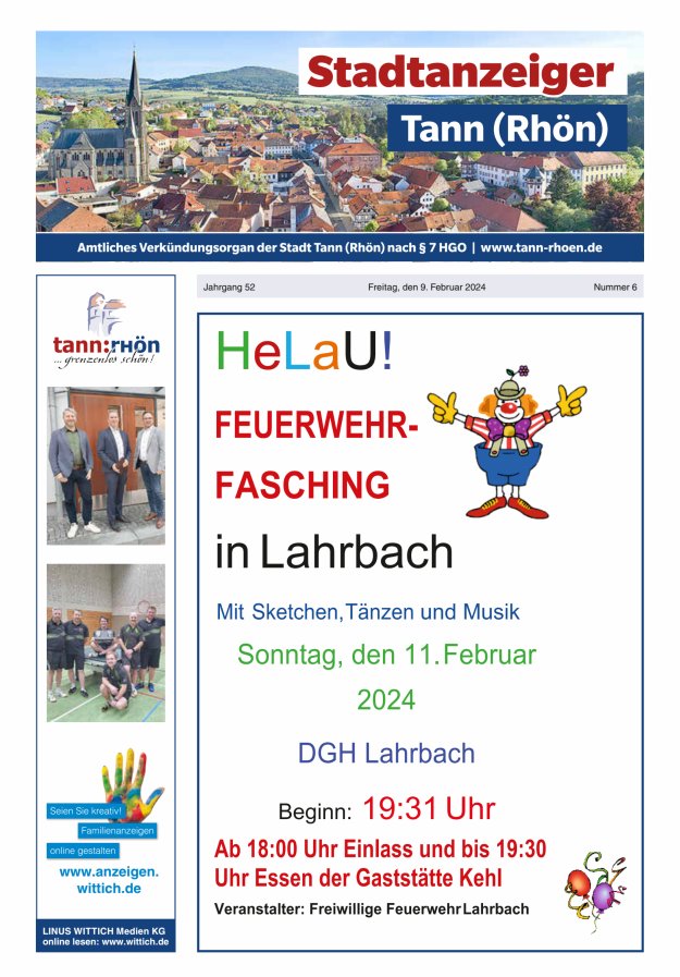 Stadtanzeiger Tann (Rhön) Titelblatt 06/2024