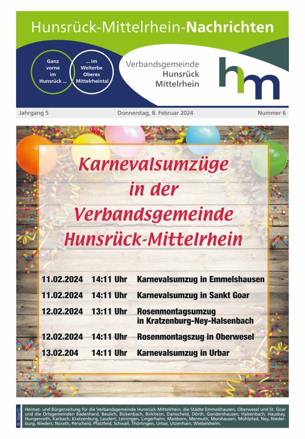 Hunsrück-Mittelrhein Nachrichten Ausgabe St Goar Oberwesel Titelblatt 06/2024