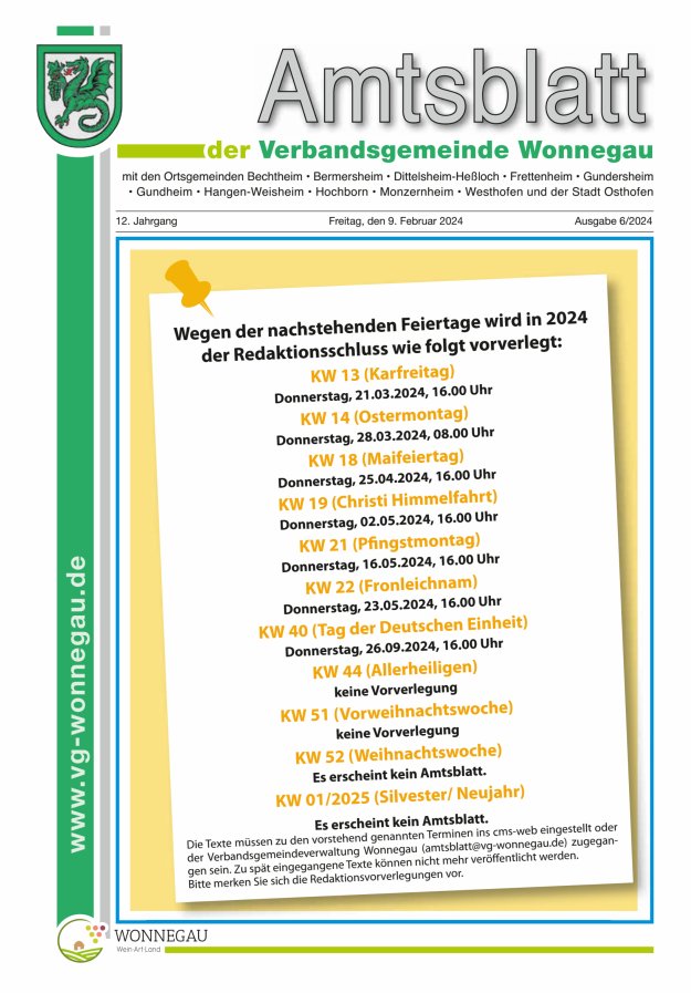 Amtsblatt VG Wonnegau Titelblatt 06/2024