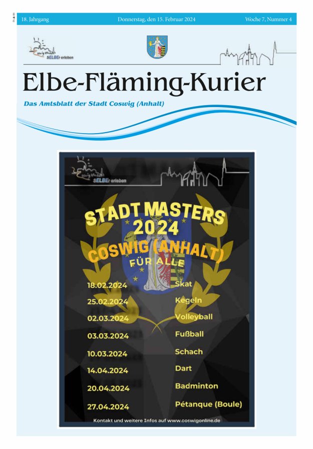 Elbe-Fläming-Kurier Das Amtsblatt der Stadt Coswig (Anhalt) Titelblatt 04/2024