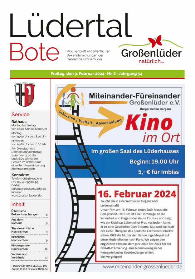 Wochenblatt mit öffentlichen Bekanntmachungen der Gemeinde Großenlüder Titelblatt 06/2024