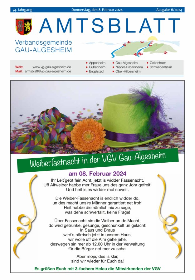 Amtsblatt der VG Gau-Algesheim Titelblatt 06/2024