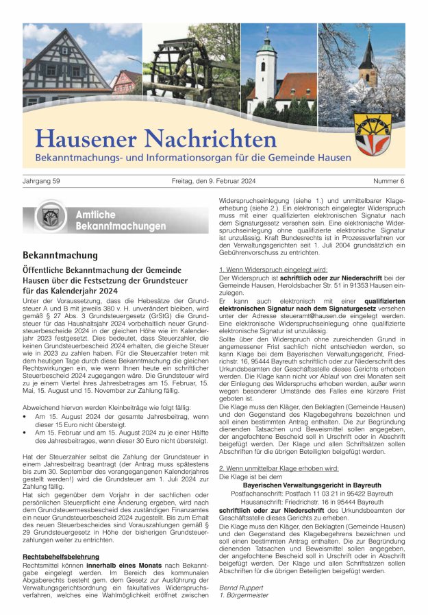 Hausener Nachrichten Titelblatt 06/2024